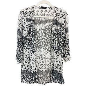 David Cline Black & White Animal Print Artsy Cardigan Lightweight Size Medium
